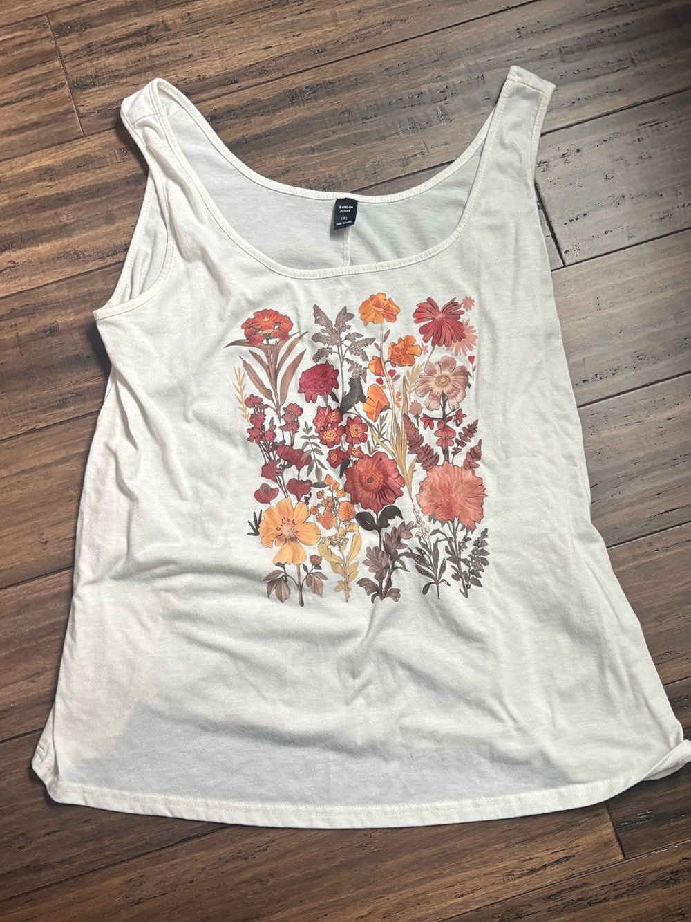 SHEIN White/Cream Tank Top with Warm Floral Print